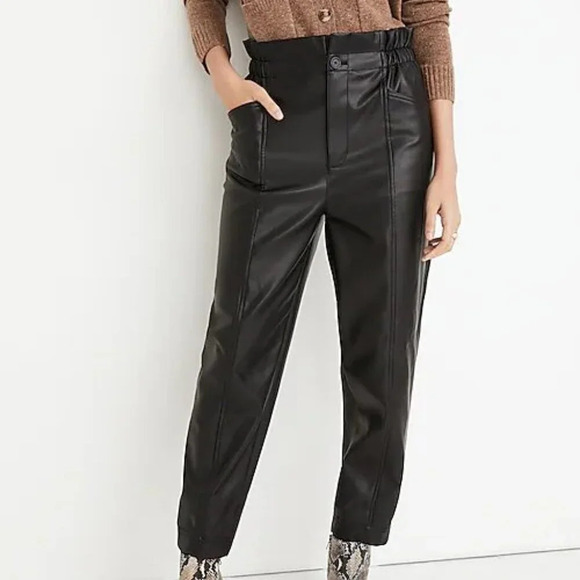 Madewell Pants - Madewell Black Vegan Leather Pull On Paperbag Pants